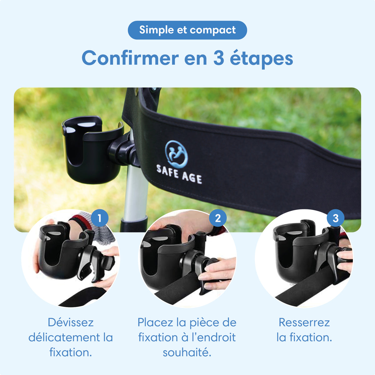 Porte-gobelet et porte-téléphone – pour rollator, fauteuil roulant, chariot, poussette & plus