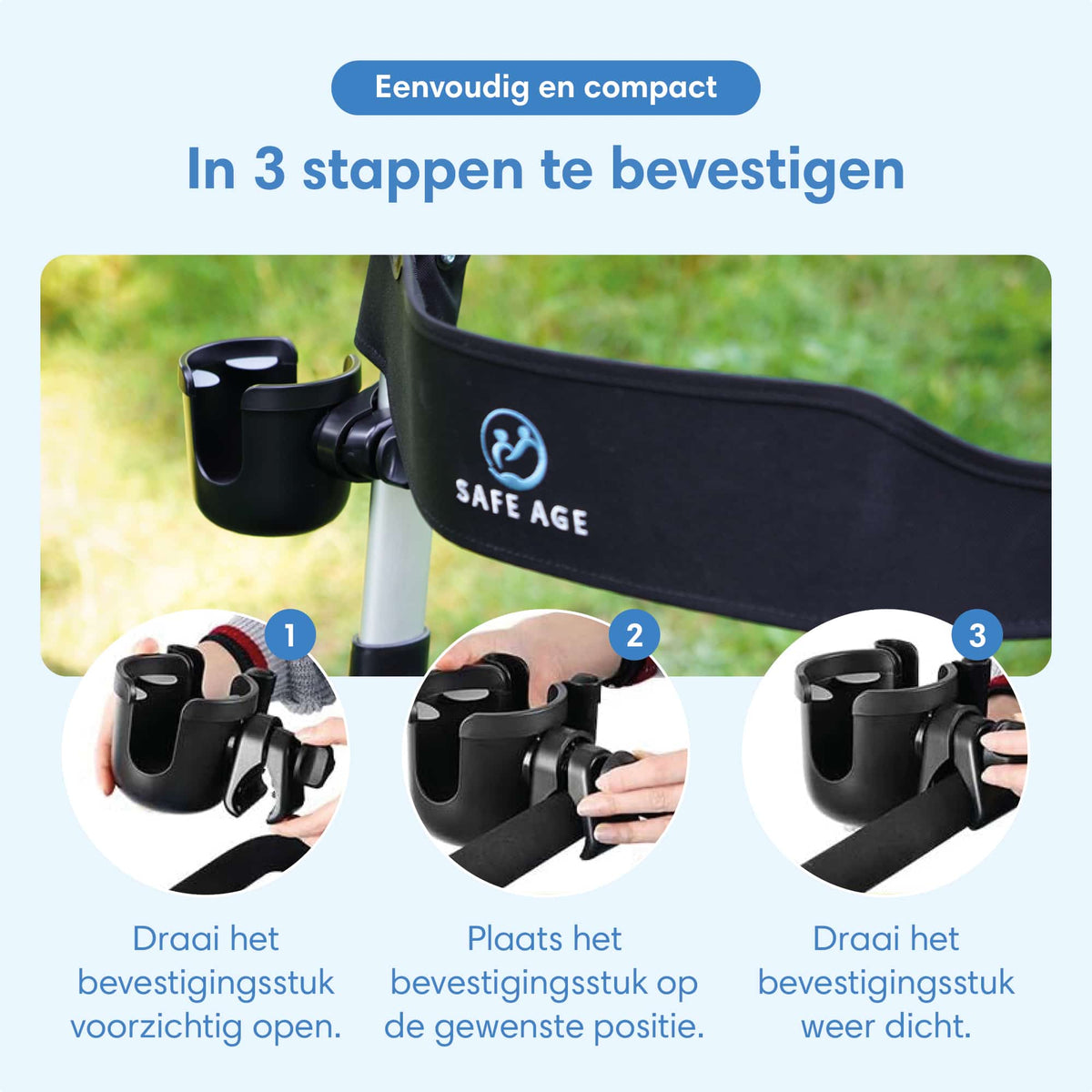 Beker en Telefoonhouder – voor rollator, rolstoel, trolley, kinderwagen & meer