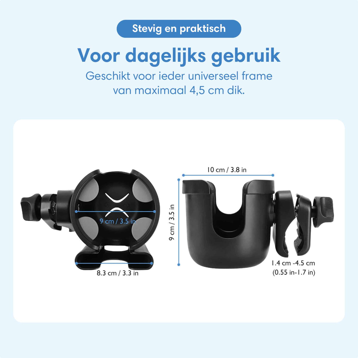 Beker en Telefoonhouder – voor rollator, rolstoel, trolley, kinderwagen & meer