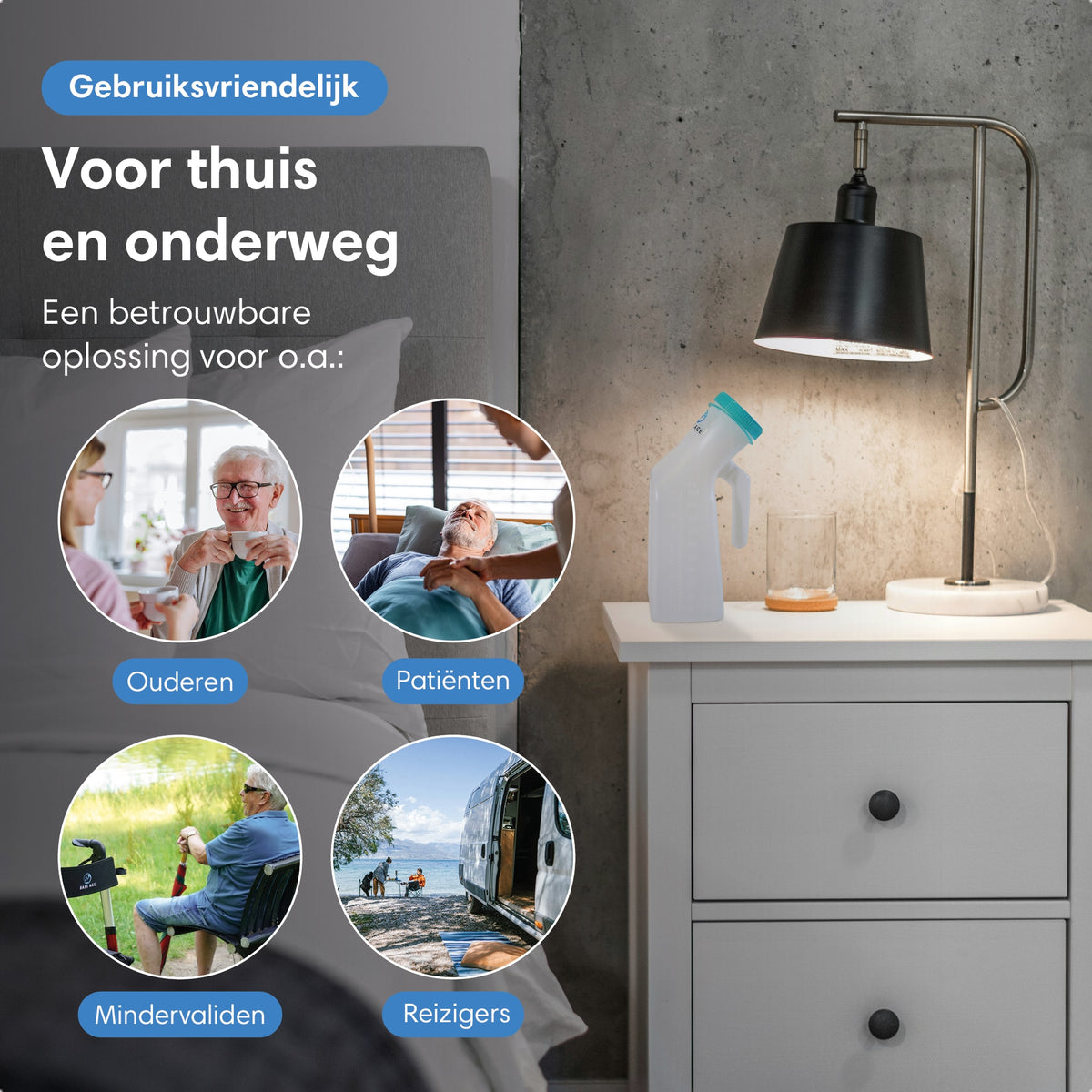 Urinaal voor mannen – met handvat & schroefdop - plasfles