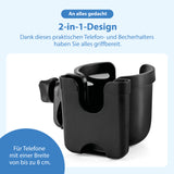 Becher- und Telefonhalter – für Rollator, Rollstuhl, Trolley, Kinderwagen & mehr