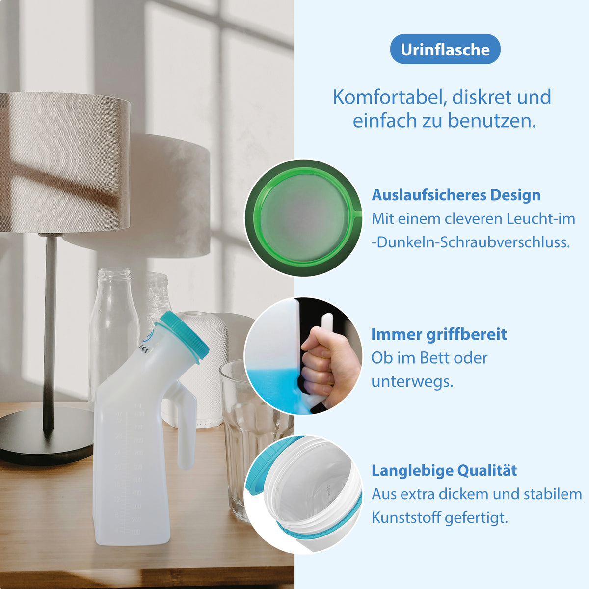 Urinflasche für Männer – mit Griff & Schraubverschluss - Urinal