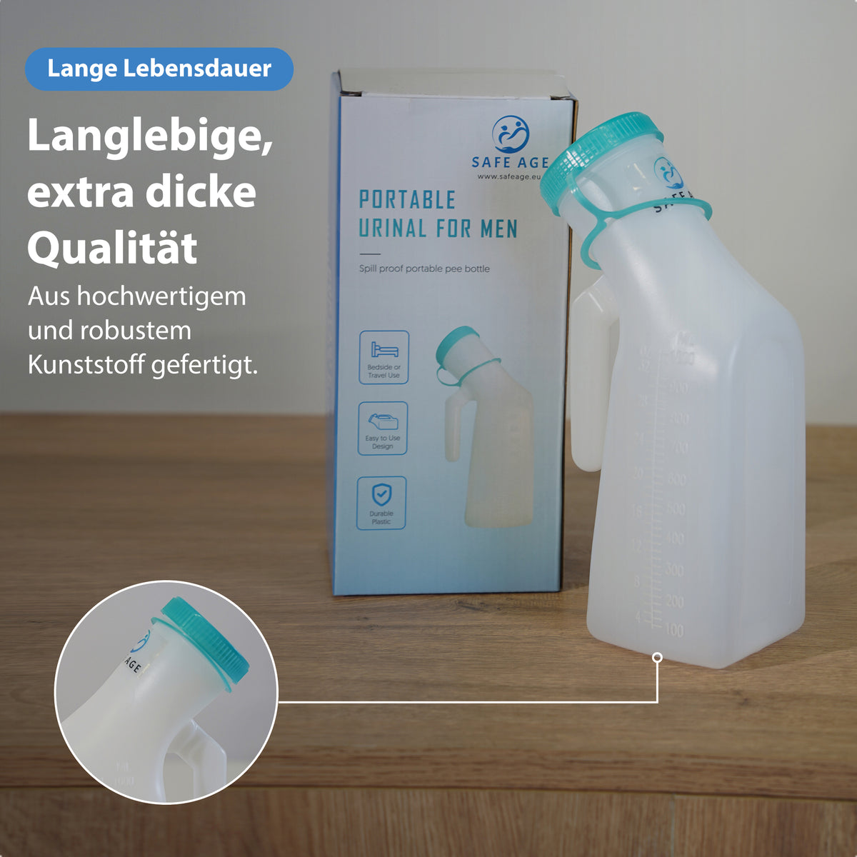 Urinflasche für Männer – mit Griff & Schraubverschluss - Urinal