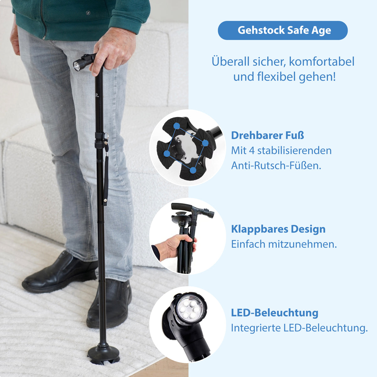 Gehstock mit LED-Beleuchtung