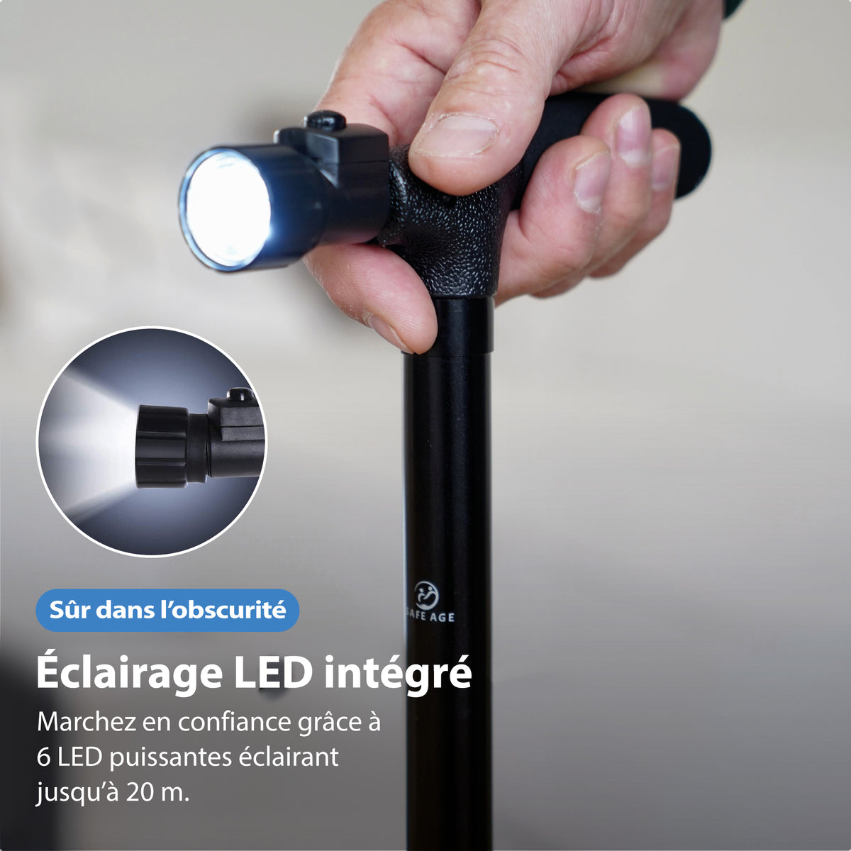 Canne de marche avec éclairage LED
