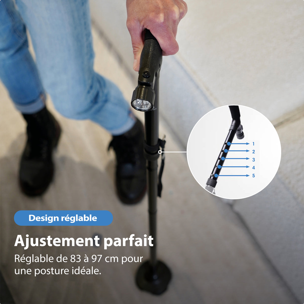 Canne de marche avec éclairage LED