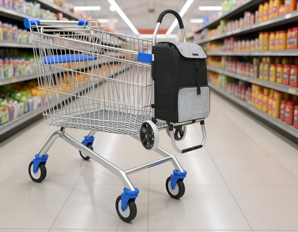 boodschappentrolley met haak voor winkelwagen
